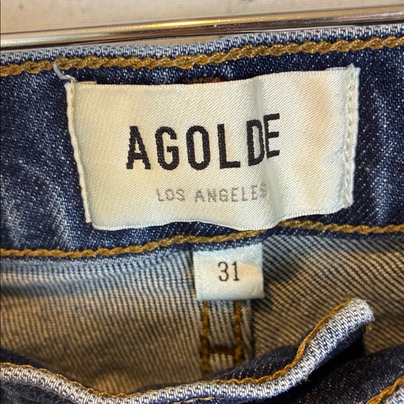 Agolde Riley Long High Rise Straight Leg Jeans Dark Blue Wash Size 31 Luxury - Picture 10 of 16